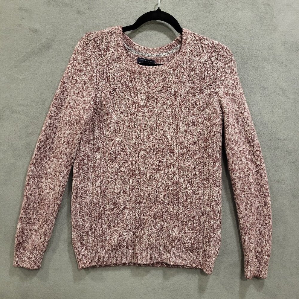 Tommy Hilfiger Cable Knit Sweater Womens Size Small Purple Fisherman Cozy‎ Warm